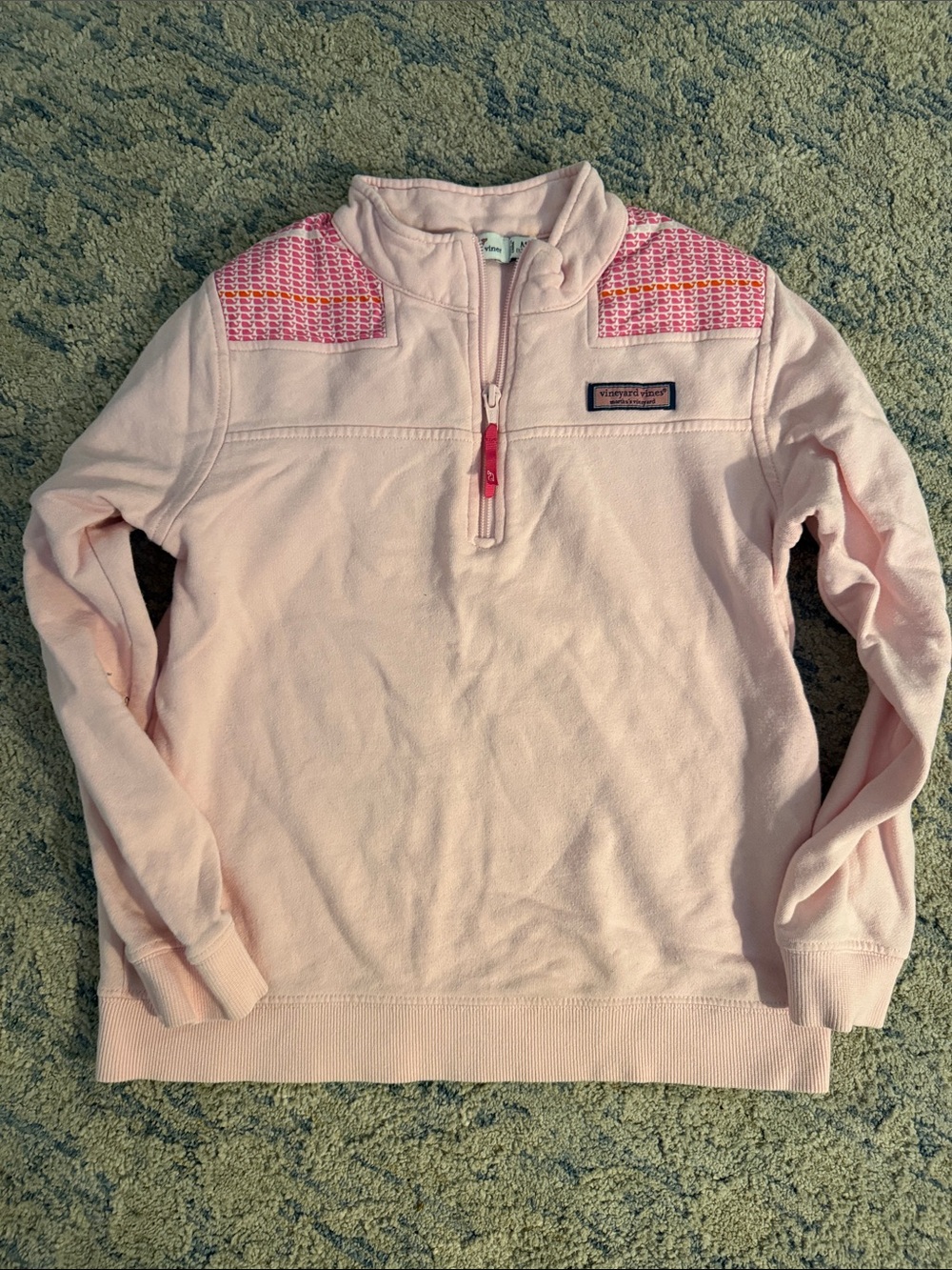 Vineyard Vines Light Pink Quarter-Zip Pullover with Patterned Shoulder Panels